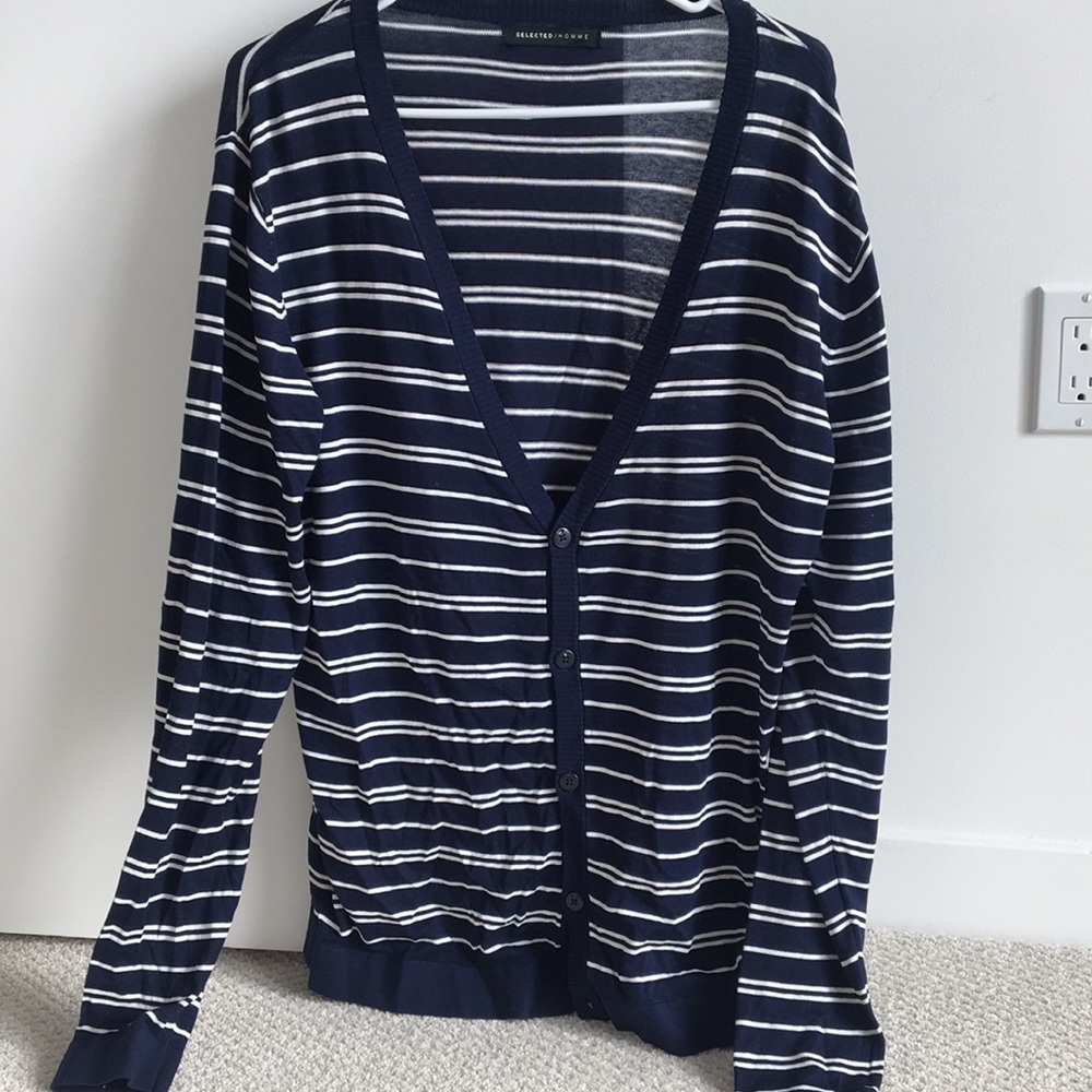 4 for $20! NEW Blue white striped cardigan, size XL